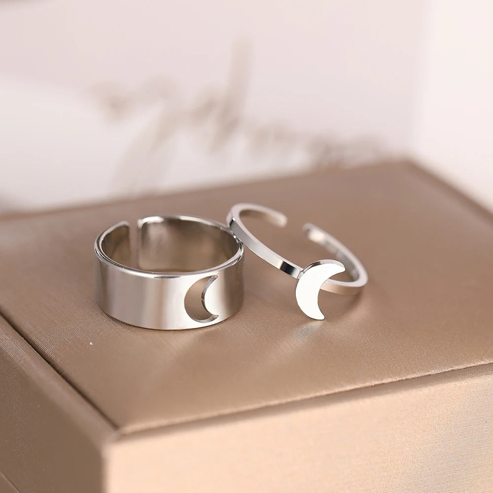 Lunar Bond Silver Ring Set
