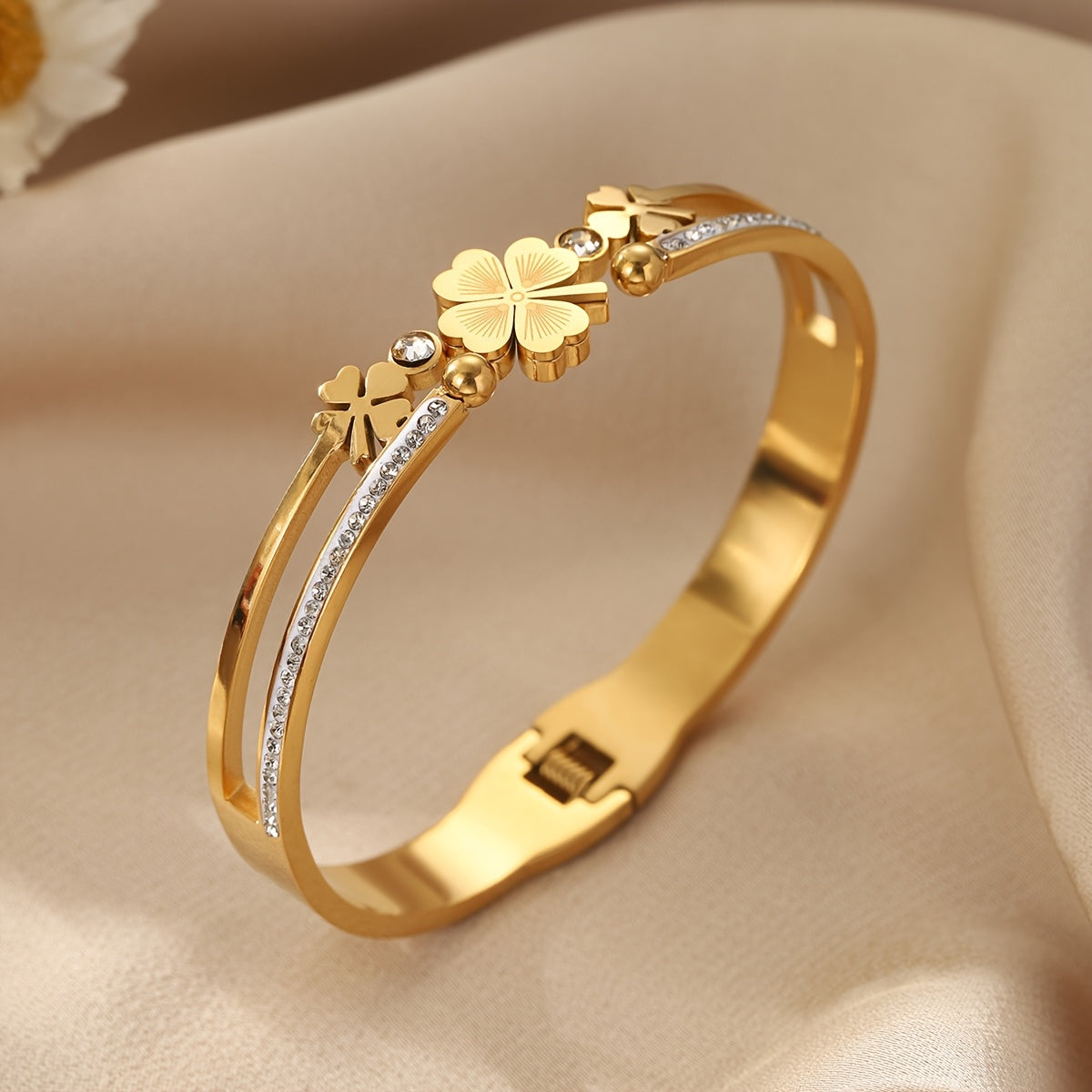 Flora Charm Gold Cuff Bracelet