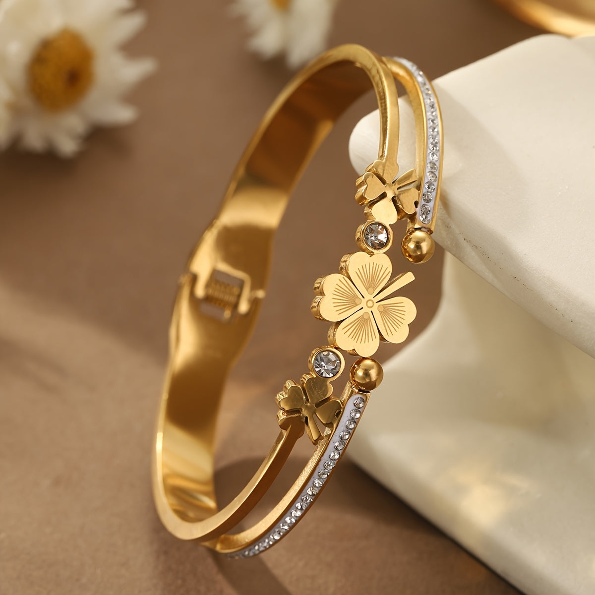 Flora Charm Gold Cuff Bracelet