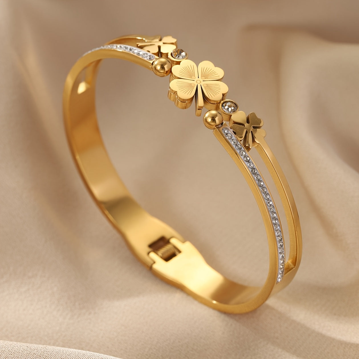 Flora Charm Gold Cuff Bracelet