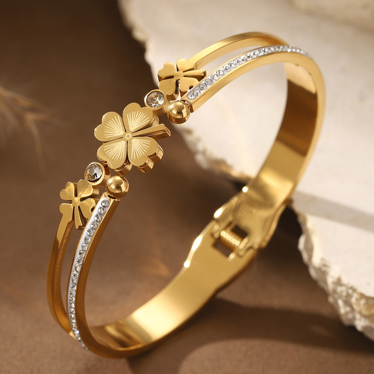 Flora Charm Gold Cuff Bracelet