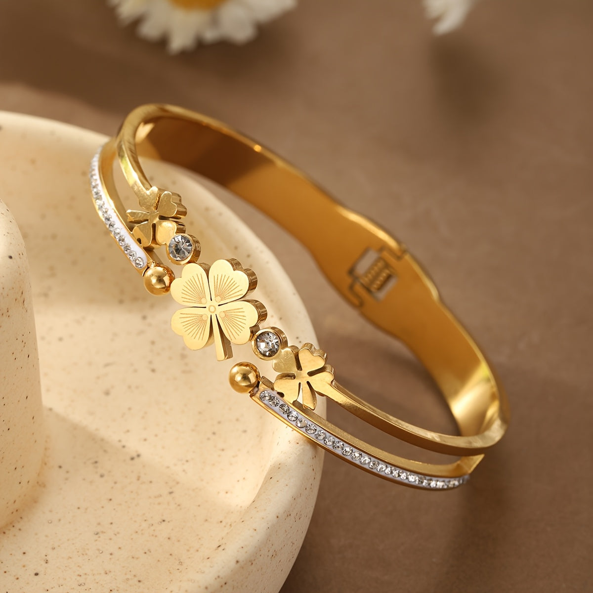 Flora Charm Gold Cuff Bracelet