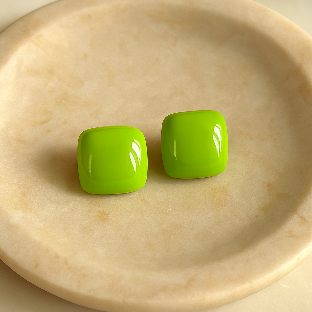 Lime Pop Button Earrings