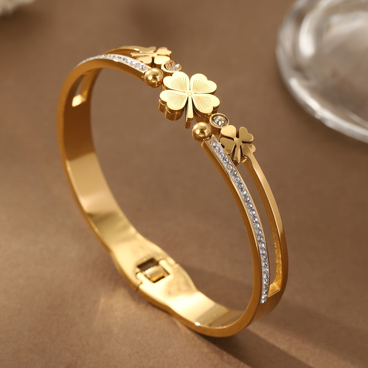 Flora Charm Gold Cuff Bracelet