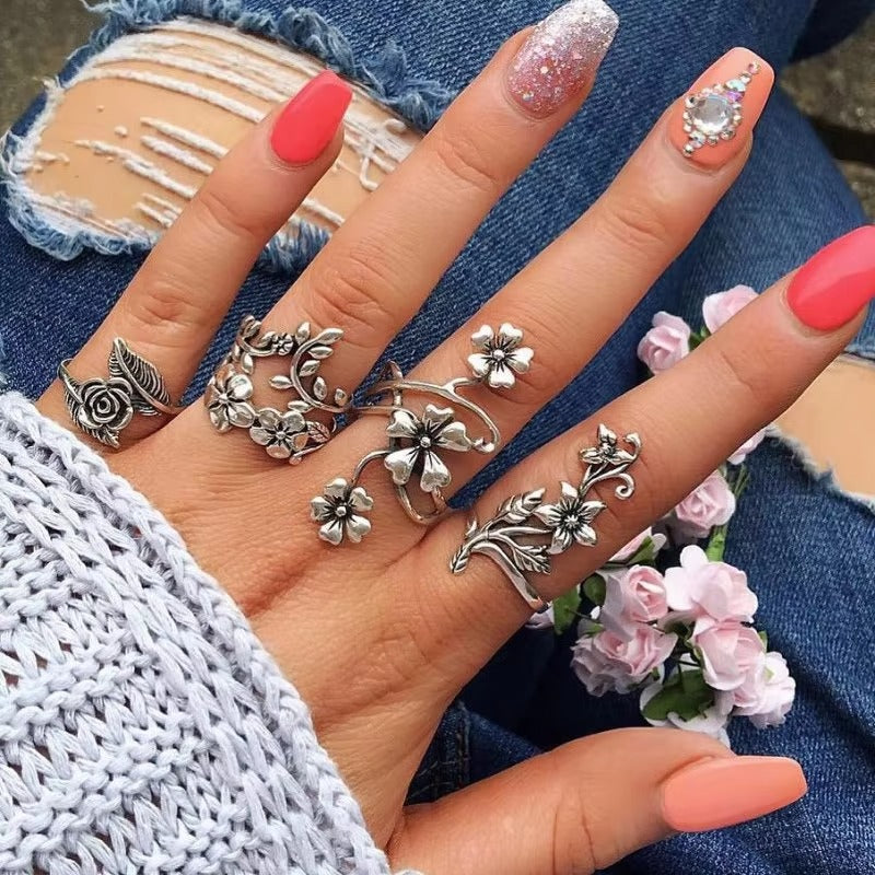 Boho Blossom Floral Ring Set