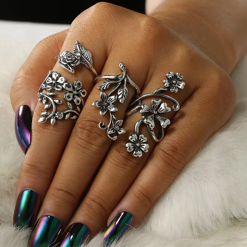 Boho Blossom Floral Ring Set