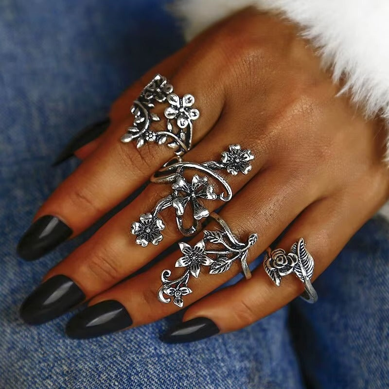 Boho Blossom Floral Ring Set