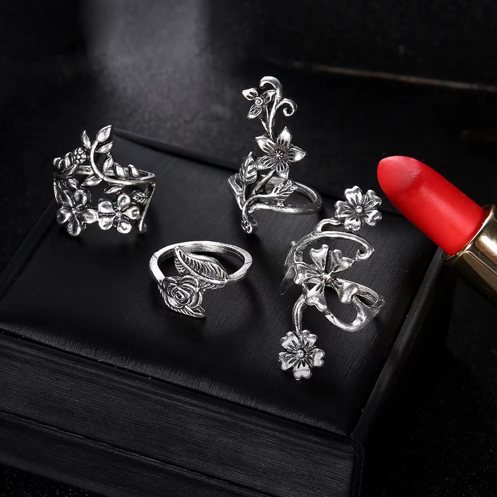 Boho Blossom Floral Ring Set
