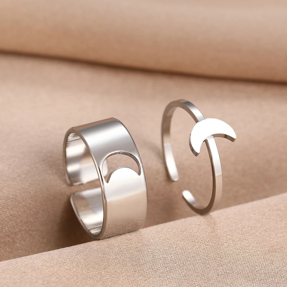 Lunar Bond Silver Ring Set