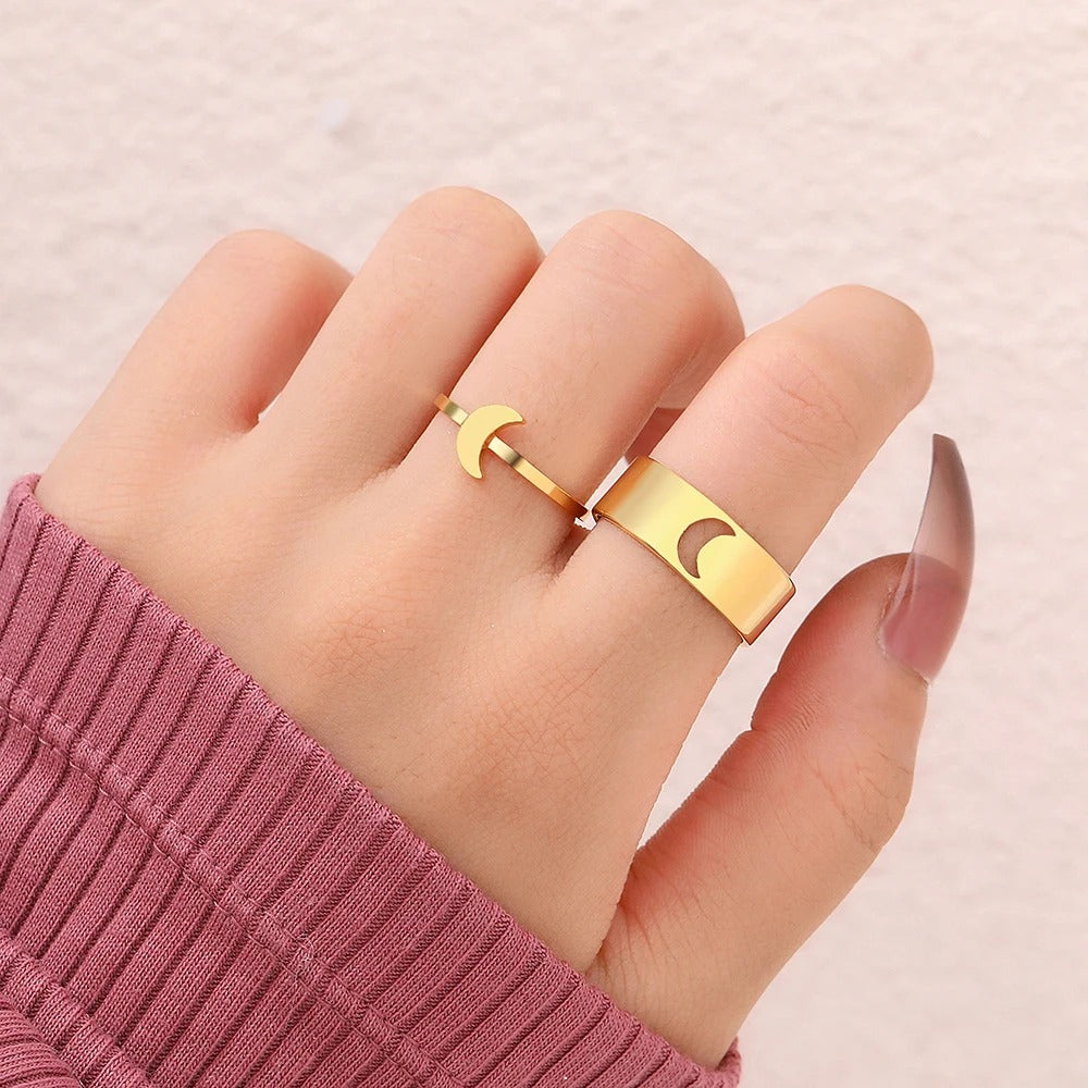 Lunar Bond Silver Ring Set