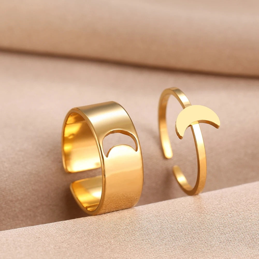 Lunar Bond Silver Ring Set