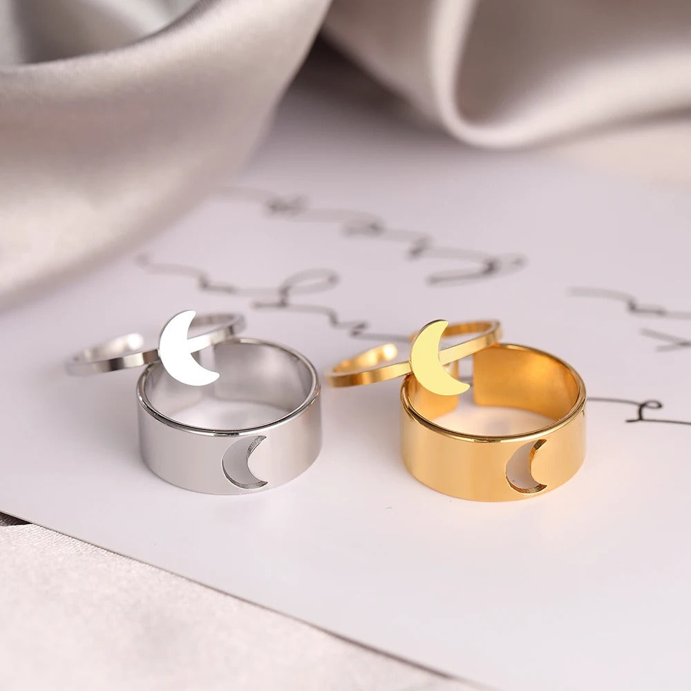 Lunar Bond Silver Ring Set